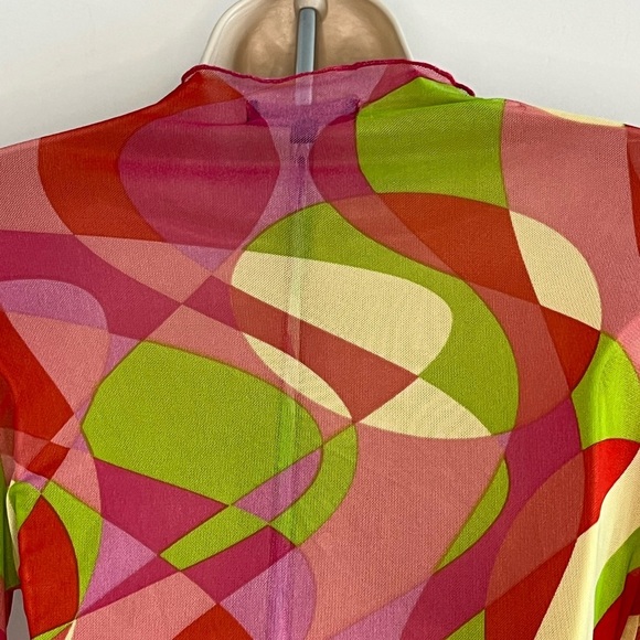 Y2K Pucci Inspired Sheer Mesh Vibrant Psychedelic Print Top Shirt Crop Size M - Picture 8 of 14
